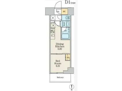 クレストコート本所吾妻橋ノース(1DK/8階)の間取り写真