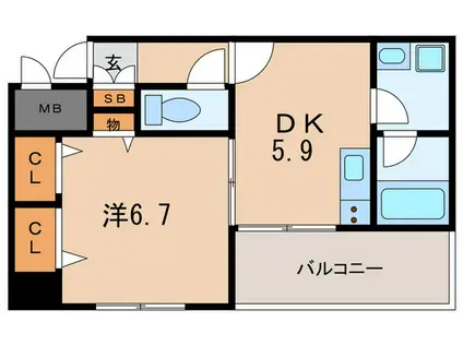 デルファーレ神戸三宮(1DK/3階)の間取り写真