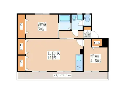 マデーラ東勝山A棟(2LDK/2階)の間取り写真