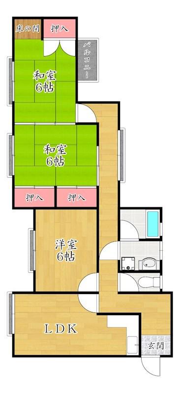 私市ロイヤルマンション(3LDK/2階)の間取り写真