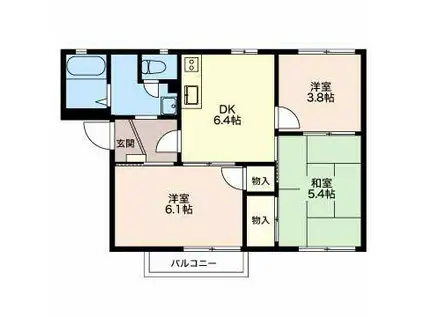 イッツエステート B棟(3DK/1階)の間取り写真