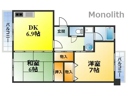 泉北鴨谷台3丁4号棟(2DK/11階)の間取り写真