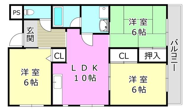 第2パークハイツ橋の内(3LDK/3階)の間取り写真