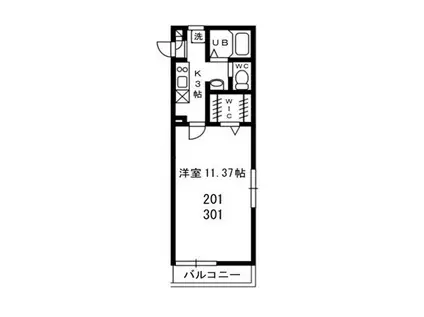 中央ヒルズ(1K/2階)の間取り写真