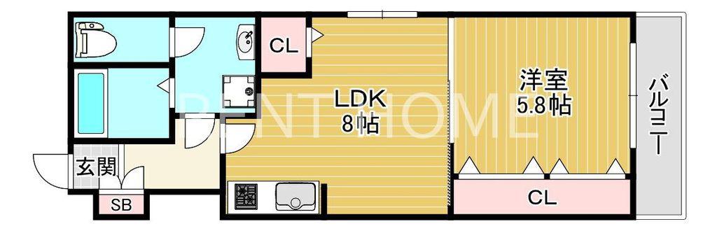 エクセレント久宝園(1LDK/2階)の間取り写真