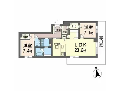 グランカルム足立(2LDK/1階)の間取り写真