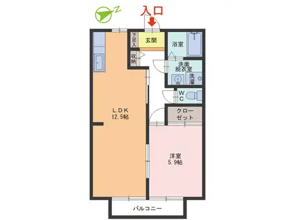 コウジィーコート A(1LDK/1階)の間取り写真