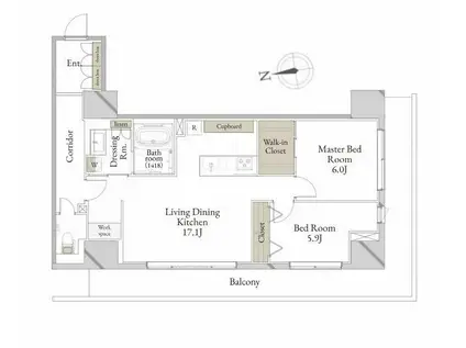 ナナアーク荒町(2LDK/4階)の間取り写真