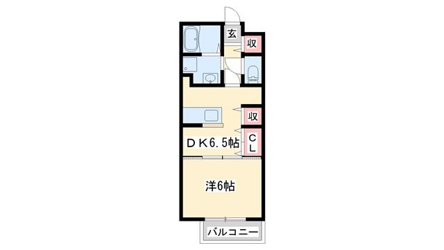 ウェルヴィラA棟(1DK/2階)の間取り写真