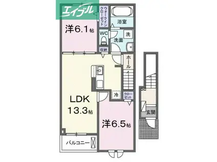 クレール九番館(2LDK/2階)の間取り写真