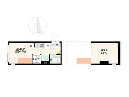 ヴィラ・エスポワール祖師ヶ谷大蔵(ワンルーム/2階)の間取り写真