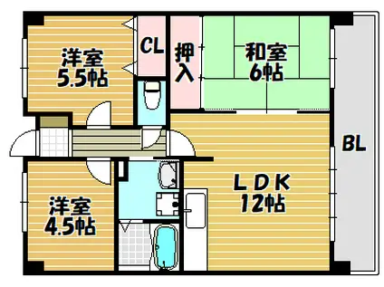 メゾンパティオ住道(3LDK/5階)の間取り写真