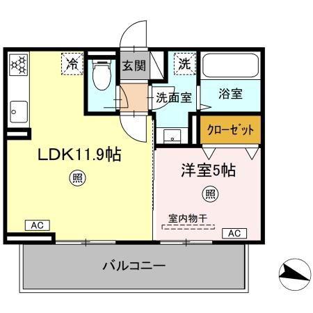 アテリア伍番館(1LDK/2階)の間取り写真