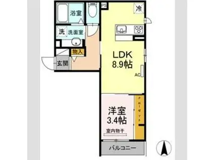 D-ROOM KUME(1LDK/3階)の間取り写真