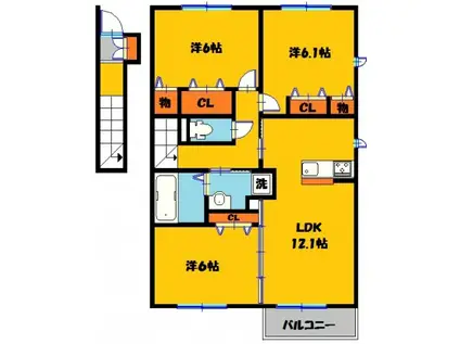 カーサ トラディシオン C(2LDK/2階)の間取り写真