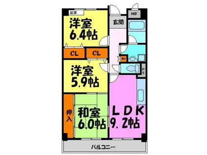 グランヴェール萩原(3LDK/8階)の間取り写真