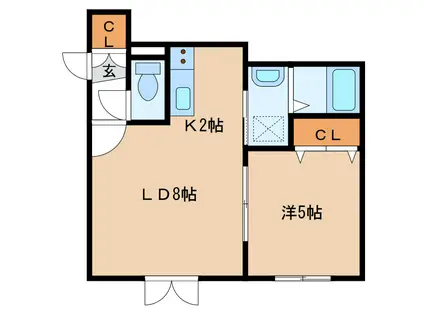 REVE黄金 B棟(1LDK/1階)の間取り写真