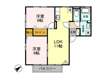 ウィルモア山王(2LDK/2階)の間取り写真