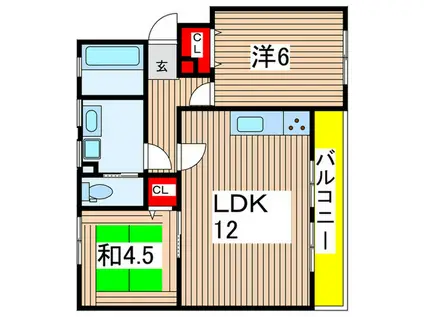 なるみグリーンコーポ4号棟(2LDK/3階)の間取り写真