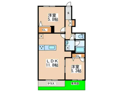 グラスヴェール(2LDK/1階)の間取り写真
