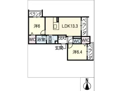 リオリエントみやまち(2LDK/3階)の間取り写真