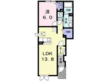 グランツA(1LDK/1階)の間取り写真