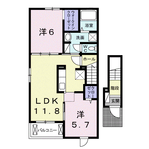 モン リーブル VI(2LDK/2階)の間取り写真