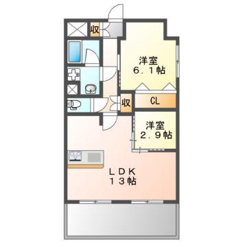 アンフィニ20ヴェルデ(2LDK/2階)の間取り写真