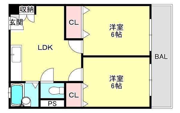 大克マンション(2LDK/3階)の間取り写真