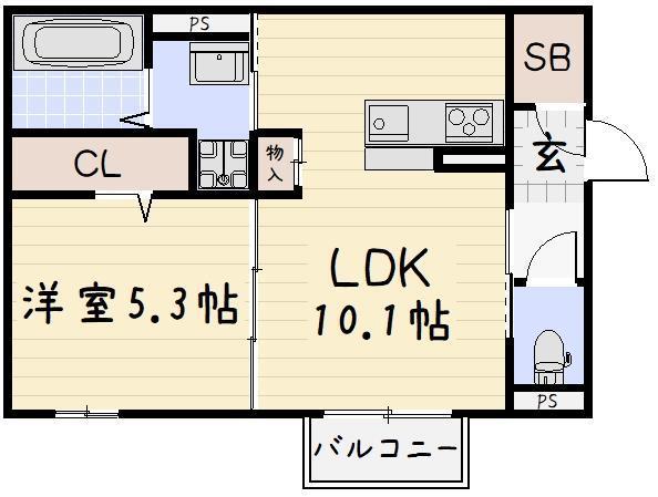 MORE PLUS 砂津(1LDK/2階)の間取り写真