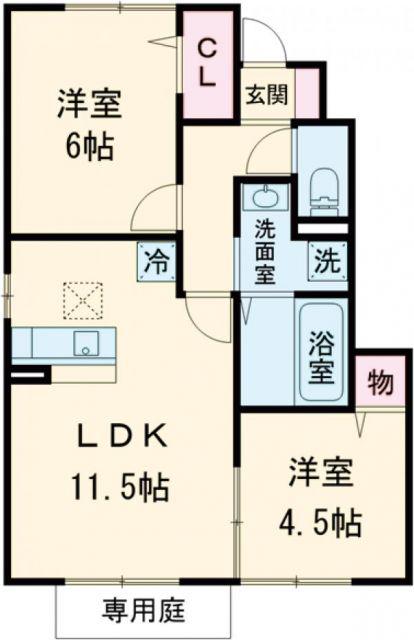 プルミエ B(2LDK/1階)の間取り写真