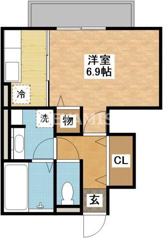 カーサデラルス A棟(1K/1階)の間取り写真