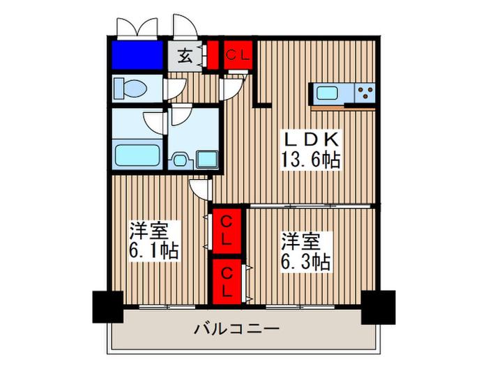 フクロク・レーヴ・マンション(2LDK/7階)の間取り写真
