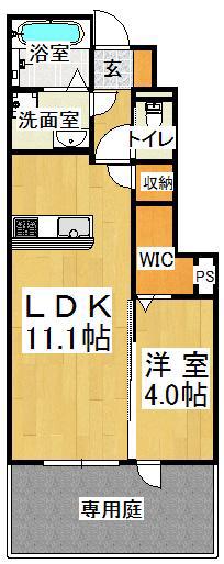 フェーブ千代が丘(1LDK/1階)の間取り写真