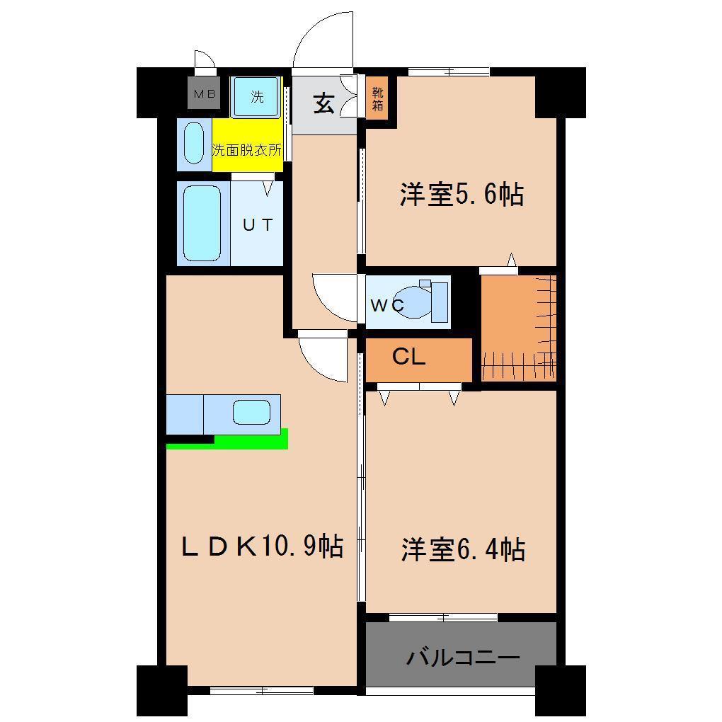 ヴェルディ(2LDK/5階)の間取り写真