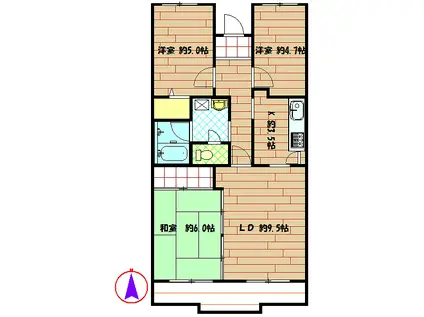 サニーコート吉井(3LDK/3階)の間取り写真