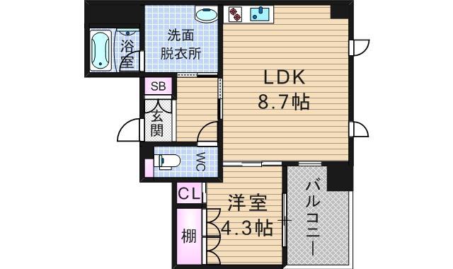 アーデンタワー北堀江(1LDK/7階)の間取り写真