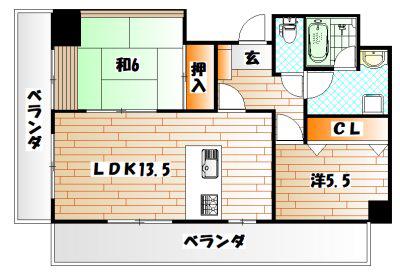アネーロあそう(2LDK/10階)の間取り写真