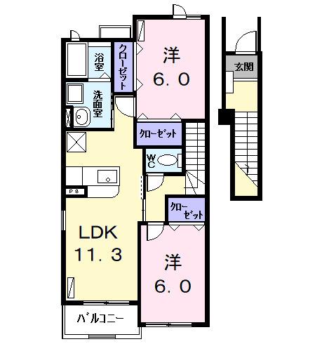 KウィステリアII(2LDK/2階)の間取り写真