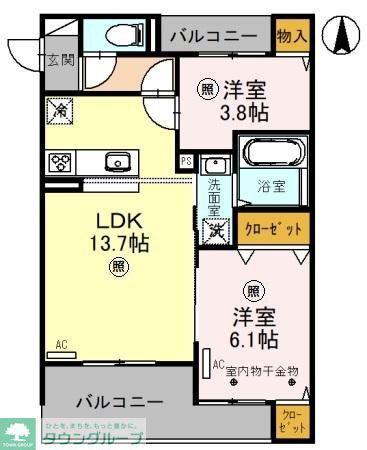 K-APARTMENT(2LDK/2階)の間取り写真