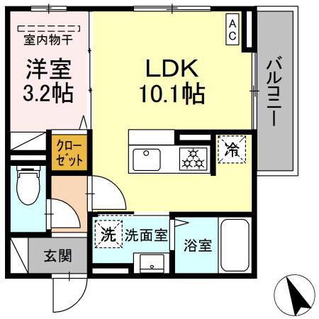 DーROOM FLAT(1LDK/3階)の間取り写真