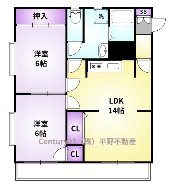山口第一ビル(2LDK/2階)の間取り写真