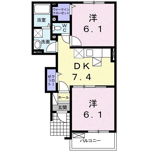 ミニヨン フィオーレ II(2DK/1階)の間取り写真