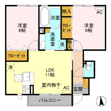 ジュピター B(2LDK/1階)の間取り写真