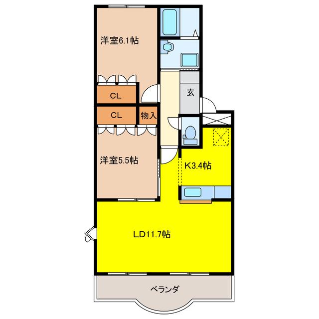 ビアンエトワールB(2LDK/2階)の間取り写真