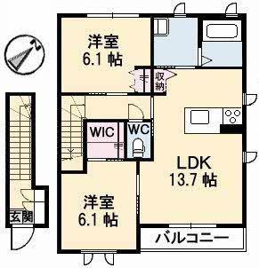 リブライスA棟(2LDK/2階)の間取り写真