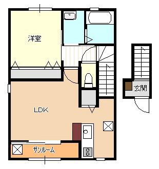ソーヴィニヨン・ブランI(1LDK/2階)の間取り写真