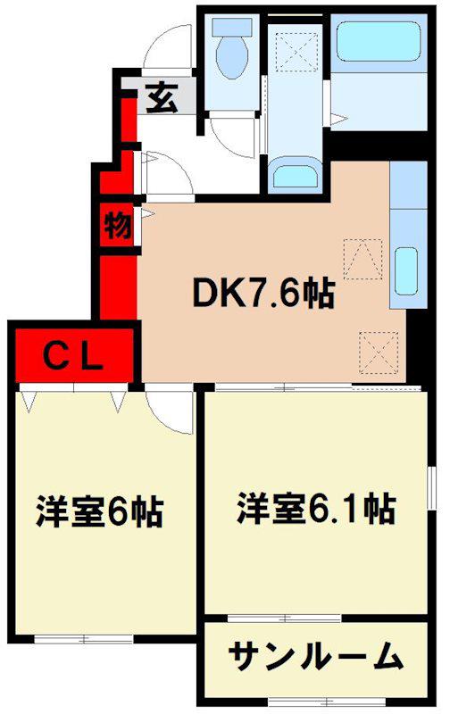 ブラン ミュール 筑前(2DK/1階)の間取り写真