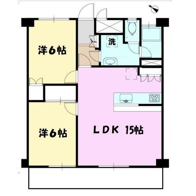 市ヶ尾内野ビル(2LDK/4階)の間取り写真