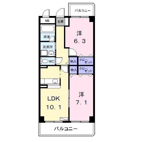 ブルージュ(2LDK/2階)の間取り写真